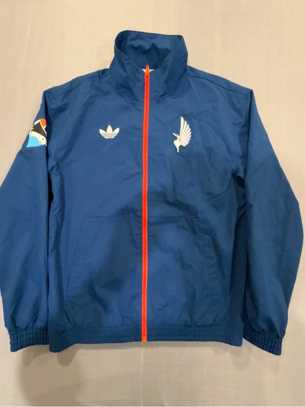 Adidas Men’s Navy Jacket Orange Zip Accent Full Zip Windbreaker Track Jacket S